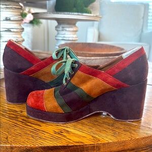 Robertina Fabulous Vintage Suede Colorful Platform Women's Color Block Shoes 6M
